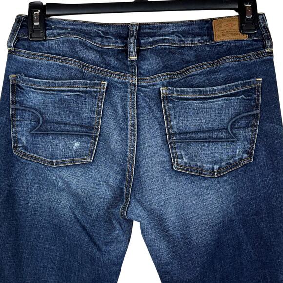 American Eagle SZ 8 Jeggings Jeans Low-Rise Distressed Patches Stretch Whiskered - Picture 6 of 11